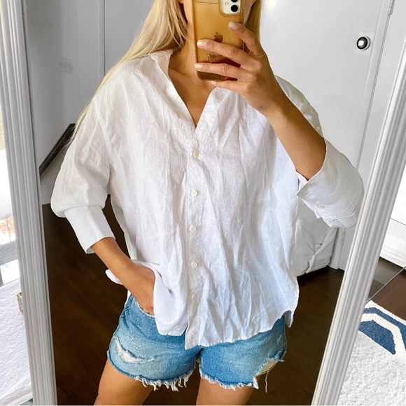 Zara Tops - 🐚 ZARA WHITE LINEN LOOSE FIT COLLARED SHIRT!